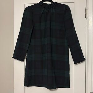 J. Crew Ruffleneck Shift Dress in Black Watch Plaid size 4 Petite